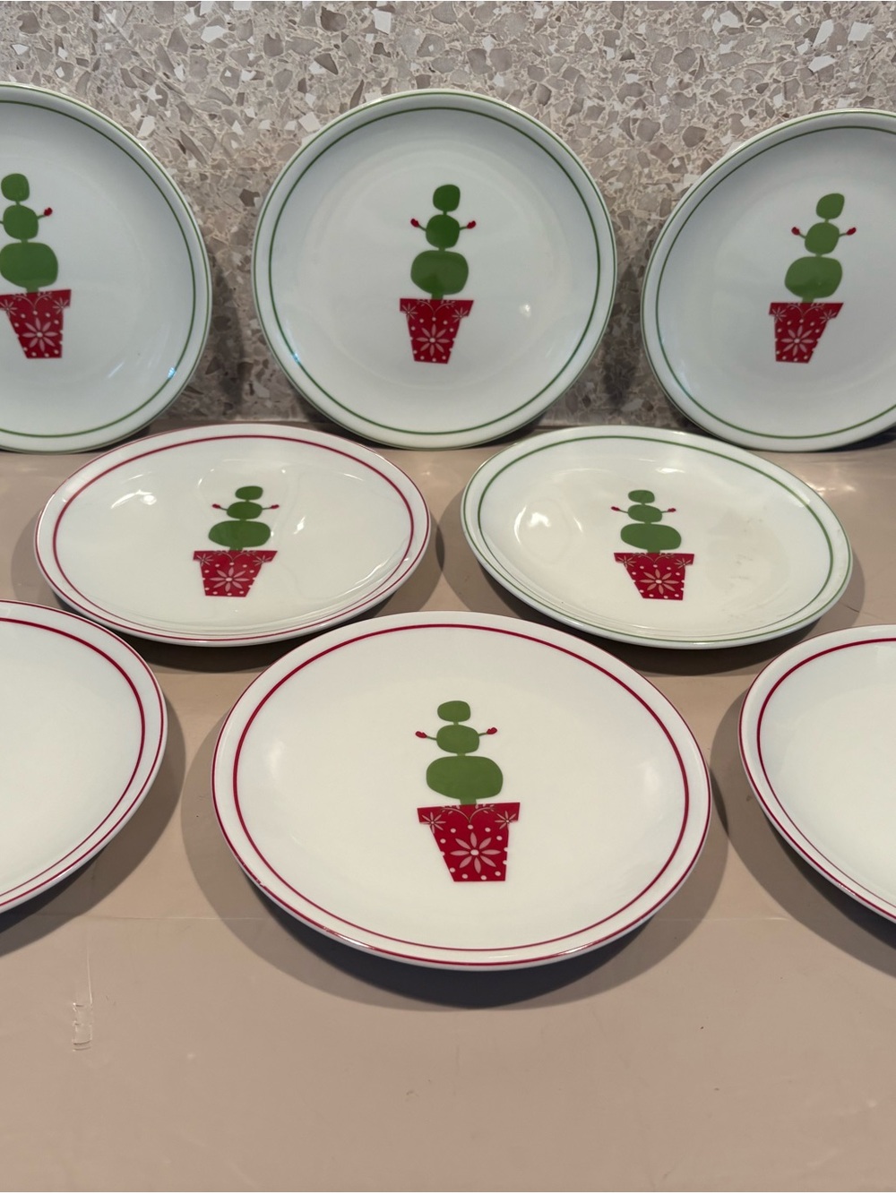 Starbucks Set of 8 Snowman Topiary Holiday Dessert Plates 6 inch 2006